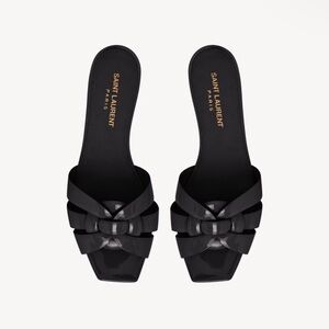 Saint Laurent Black Patent Leather Tribute Sandals/Mules